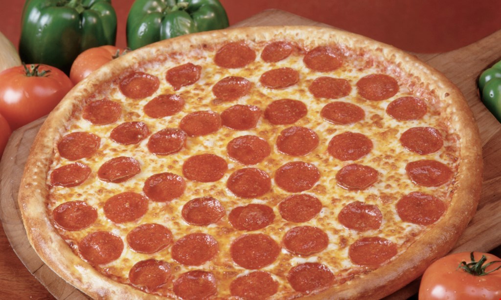 Product image for Italian Village Pizza $16.99 + tax 16” 12-Cut Large 1-Topping Pizza.  DINE IN • PICKUP • DELIVERY