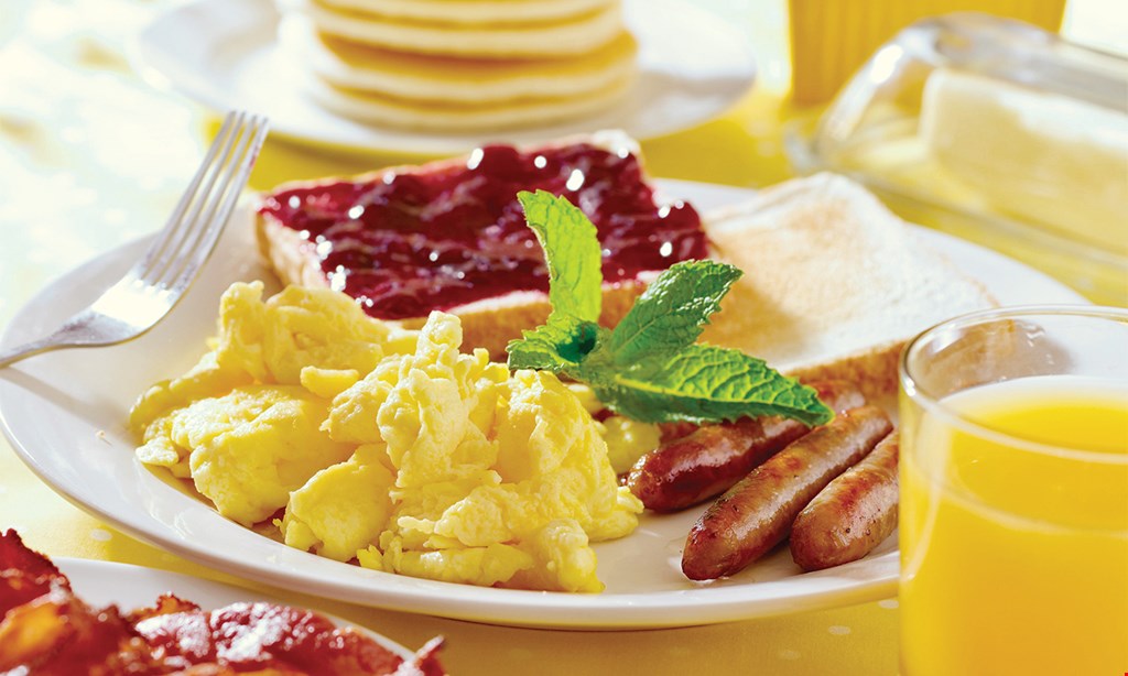 Product image for Tom's Diner early bird specials $7.99 Served Mon.-Fri. 7am to 9am  - 1 waffle, 2 eggs, 2 sausage links, & coffee - 2 pancakes or 2 french toast, 2 eggs, ham & coffee - 2 eggs, ham, home fries, toast, & coffee.