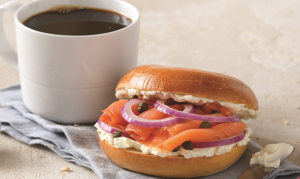Product image for Manhattan Bagel $3.79 egg & cheese bagel sandwich plus a 16 oz. coffee or soda