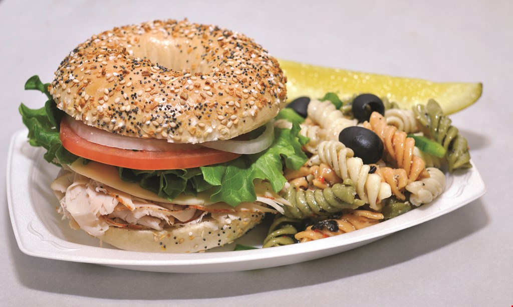 Product image for The Bagel Factory 1/2 off any breakfast or lunch sandwich, wrap or sub. 