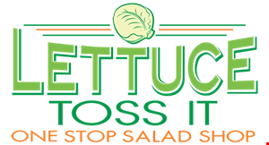 Product image for Lettuce Toss It $59.99 1 large salad (feeds 4) plus 4 half entrees (2 Wraps or 2 Grillers or Mix & Match, 1 Wrap 1 Griller) 