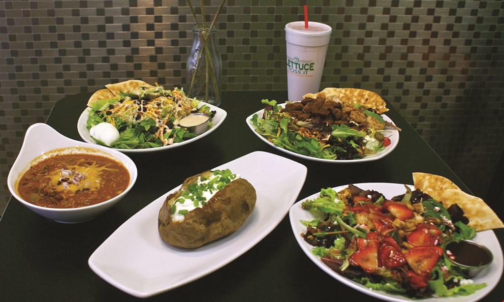 Product image for Lettuce Toss It $59.99 - 1 large salad (feeds 4) plus 4 half entrees (2 Wraps or 2 Grillers or Mix & Match, 1 Wrap 1 Griller) 4-8pm Monday-Friday | All Day SaturdayLast Call 7:45pm | Dining Room 7:30pm. 