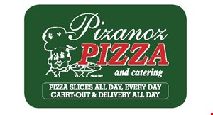 Product image for Pizanoz Pizza $1 off any 12” or 14” pizza $2 off any 16” pizza $3 off any 18” pizza $4 off any 20” pizza.