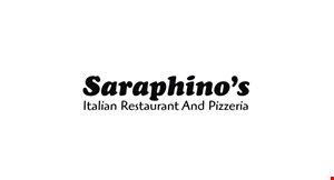 Product image for Saraphino's Italian Restaurant & Pizzeria $19.95 16” thin crust large pizza with 3 toppings & garlic bread extra toppings $2.25 each carry-out / delivery only Save $4.10.