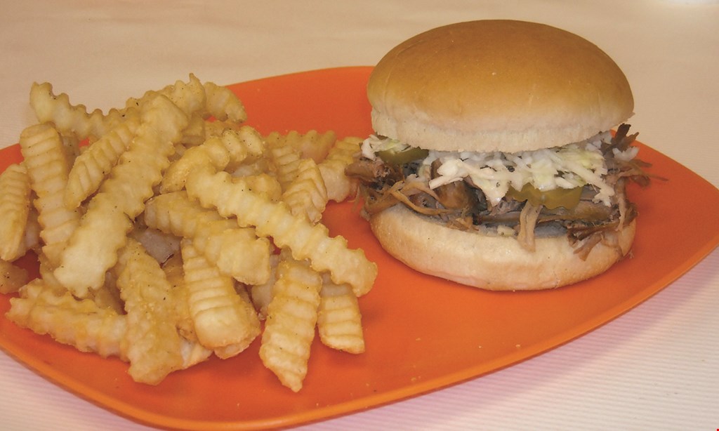 Product image for Buck's Barbeque 2 for $6 regular sandwich. 