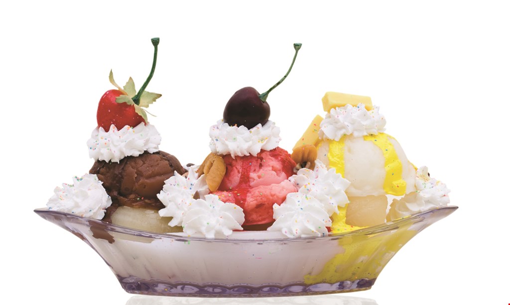 Product image for Ice Cream World 1/2 off old fashioned sundaes. Buy 3 at reg. Price, get 2nd 3 1/2 off.