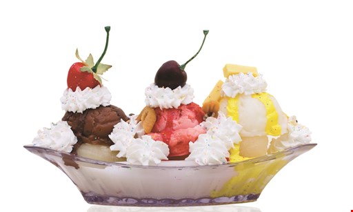 Product image for Ice Cream World BUY ONE GET ONE FREE Banana Split, Buy 1 Soft Ice Cream Or Soft Yogurt Banana Split At Reg. Price, Get 2nd Of Equal Or Lesser Value Free (Specialty Cones & Extra Toppings Excluded).