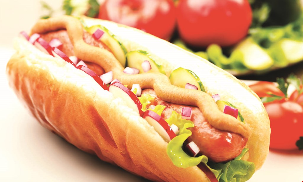 Product image for Famous Hot Weiner 80¢ off choice of 2 weiners or 2 hamburgers or 1 of each served w/fries & a large soda