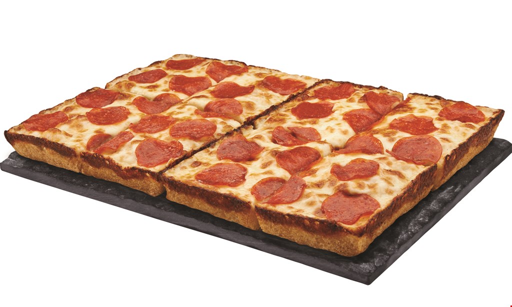 Product image for Jet's Pizza - Pittsburgh mexican pizza $13.99 online code mex: large Detroit-style pizza with pizza sauce, cheddar, premium mozzarella, chorizo*, jalapeño peppers, black olives, & tomatoes.