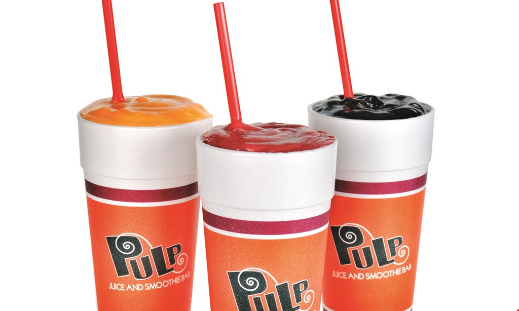 Product image for Pulp Juice and Smoothie Bar BOGO smoothie buy one, get one of equal or lesser value free includes NEW premium blend smoothies. 