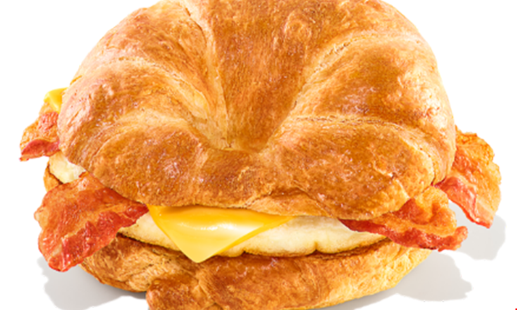 Product image for Dunkin' Donuts Only $5 for 2 bacon, egg & cheese croissants