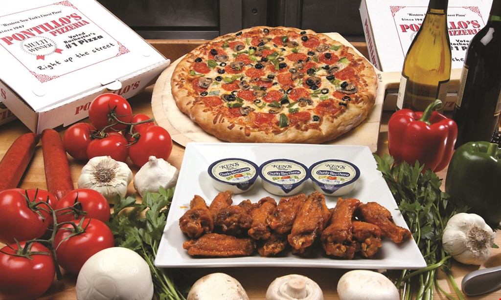 Product image for Pontillo's Pizzeria $45.99 Large Cheese Pizza & 24 Wings (boneless) Pay with cash and save 4%!