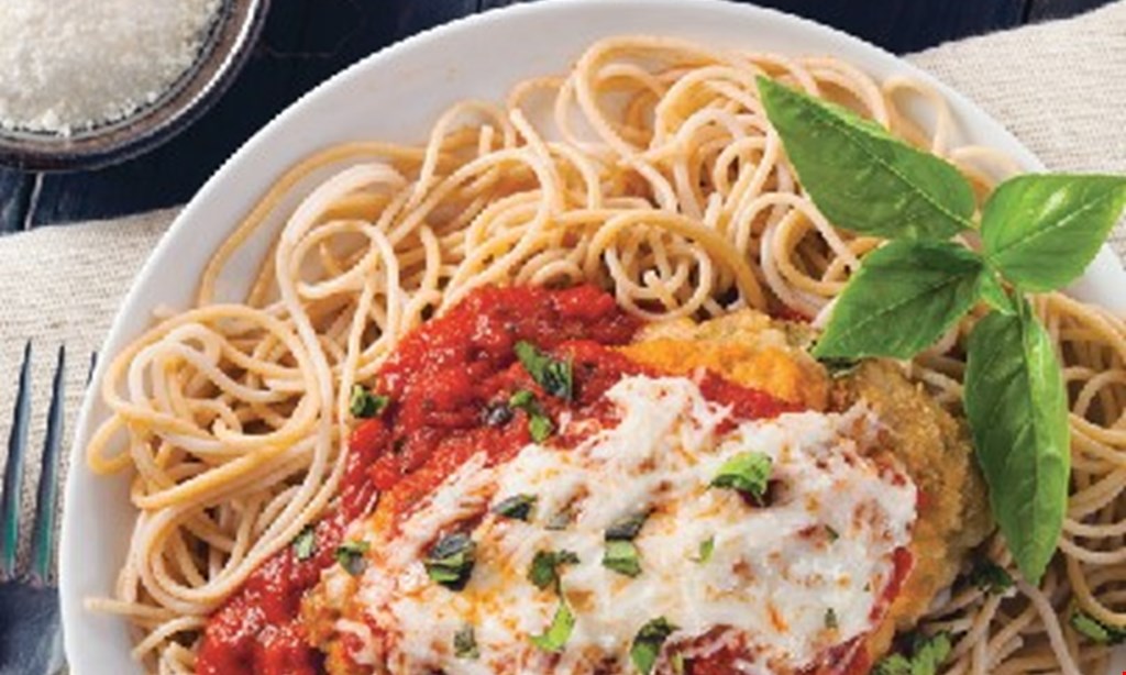 Product image for Calabria Restaurant TAKE-OUT TUESDAYS $26.95 +tax Your Choice Of A Half Tray Of Spaghetti With Meatballs, Chicken Parmesan, Chicken Francese With Pasta, Penne Alla Vodka With Chicken Cutlets Or Sausage With Peppers & Pasta Also Comes With A Half Tray Of Salad & Bread. 