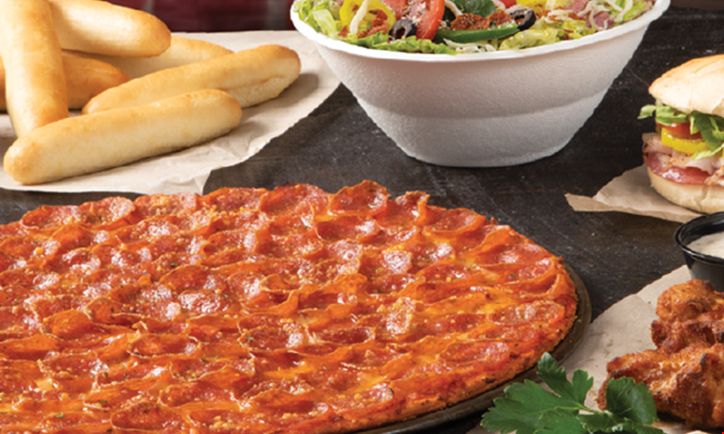 Product image for Donatos Pizza $25.99 any 2 large 14" 1-topping pizzas.