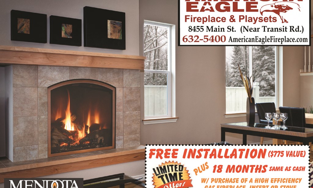 Product image for American Eagle $600 OFF any gas fire place, insert or stove installed.