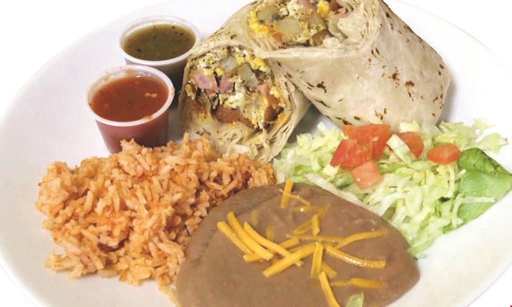 Product image for Burrito Express Free$2.99 Menu Item buy 1 menu item, get 1 of equal or lesser value free dine in or take-out onlyBreakfast Burrito dine in or take-out only. 