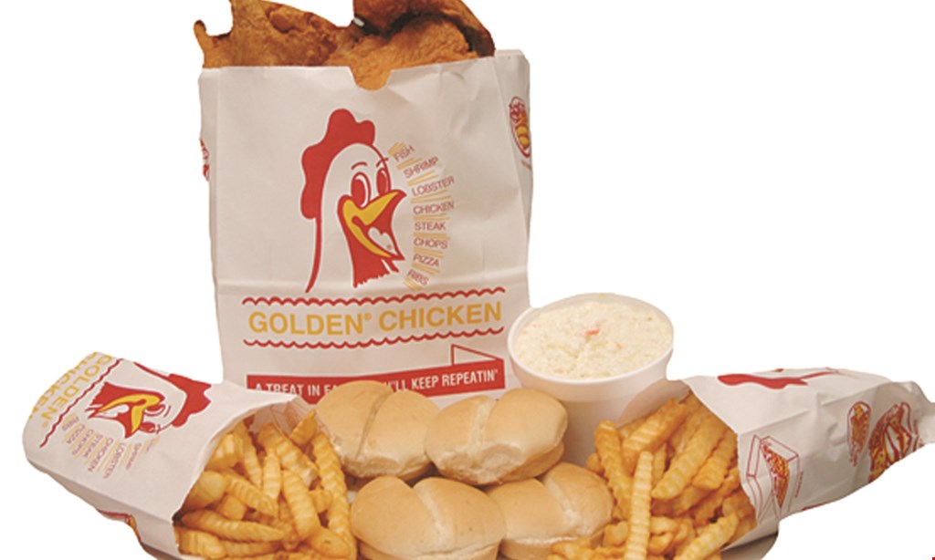 Product image for Golden Chicken MINI SPECIAL $16.97 GREAT FOR 2 PEOPLE. 8 Piece Chicken 1 large fry (1 lb), 1/2 pint coleslaw & 3 rolls.