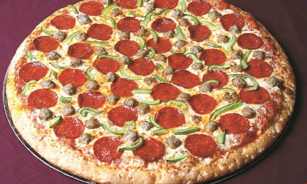 Product image for Salerno Pizza $14.99 + tax LARGE 16" 12-CUT1-TOPPING PIZZAADDITIONAL CHARGE FOR TOPPINGS GOURMET TOPPINGS DOUBLE CHARGE