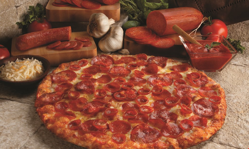 Product image for Round Table Pizza $24.99 + tax 1 large 1-topping pizza & 12 classic wings or 12 boneless wings