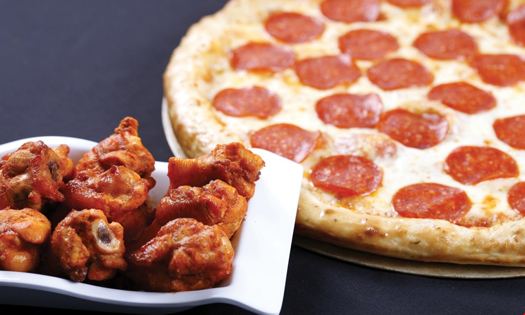 Product image for WINGS & PIZZA CITY/WINDSOR MIL + Tax$35.992 Large Pizzas With 1-Topping Each, Fries, 10Buffalo Wings & 2-Liter Soda OR1 Large Pizza With 1-Topping, 8" Sub, 12Buffalo Wings, Fries & 2-Liter Soda. 