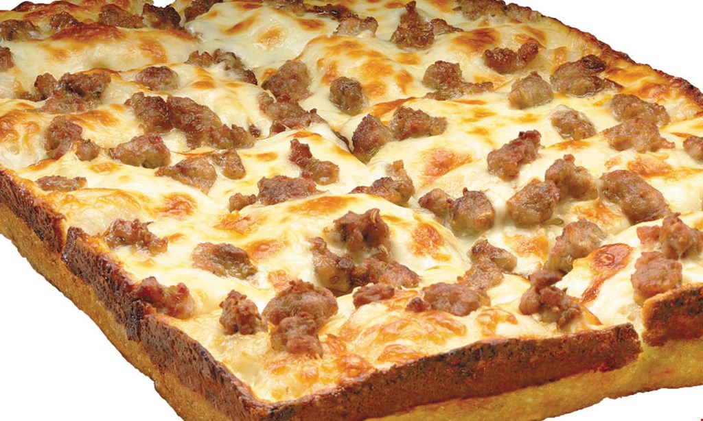 Product image for Jet's Pizza Mon-Tues Special Large Detroit-Style Deep Dish Pizza With Premium Mozzarella & 1 Topping $8.99. 