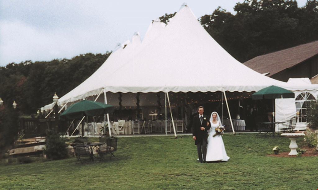 Product image for Party Time Rentals Amazing Tent Package 20”X 20” High Peak Frame tent with 4 Tables& 40 chairs plus 2 food Tables. amazing price $500