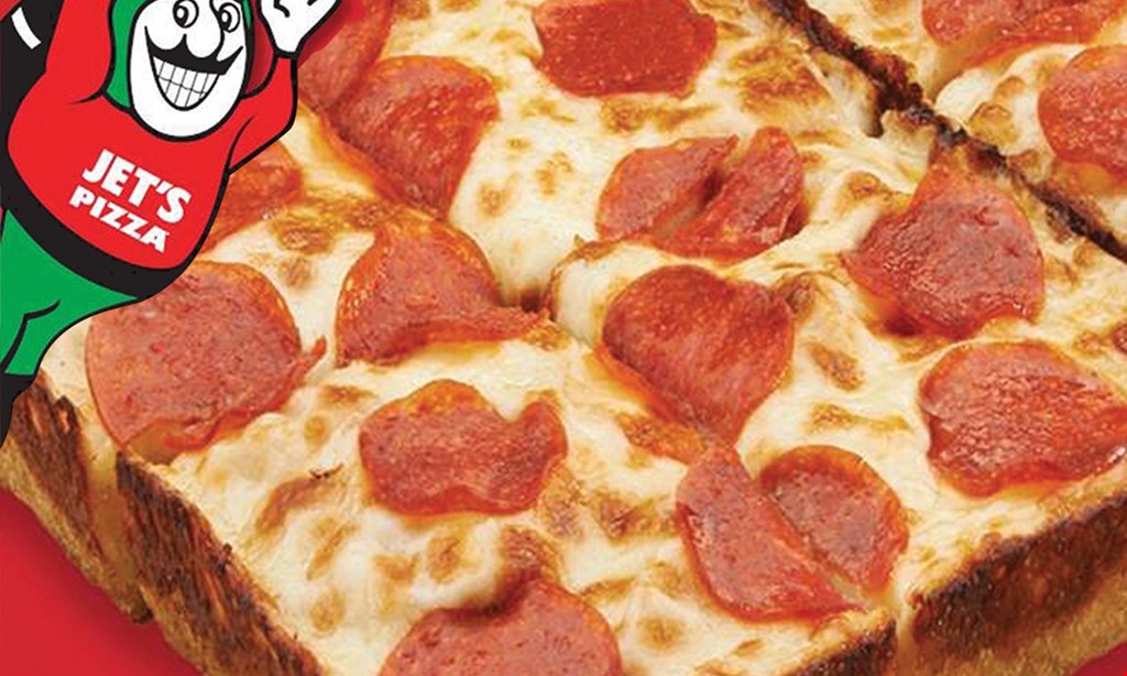 Product image for Jet's Pizza - Dunedin $14.99 8 CORNER PIZZA A JET'S® DETROIT-STYLE PIZZA WITH PREMIUM MOZZARELLA AND TOPPING (AVAILABLE IN DETROIT-STYLE ONLY).