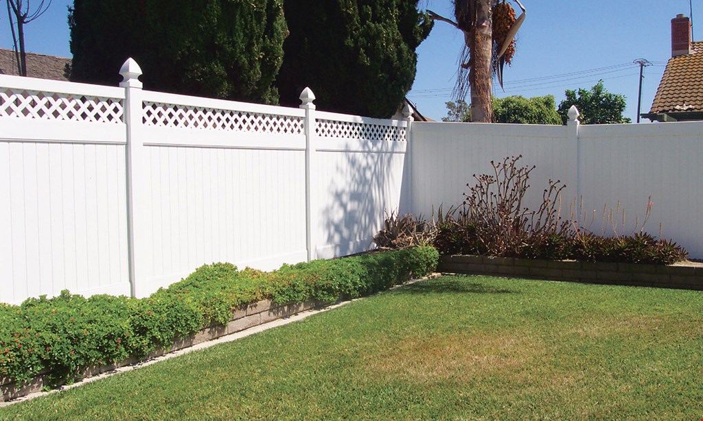 Product image for PVC Fence Of Long Island Free gate with 200’ or more of PVC fence installed in cement