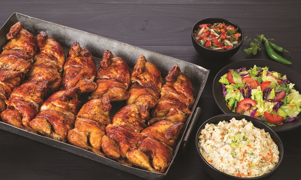 Product image for Juan Pollo Rotisserie $4 off jumbo pak includes 3 chicken with your choice of 3 x-large sides, salsa & tortillas (feeds 9-10).