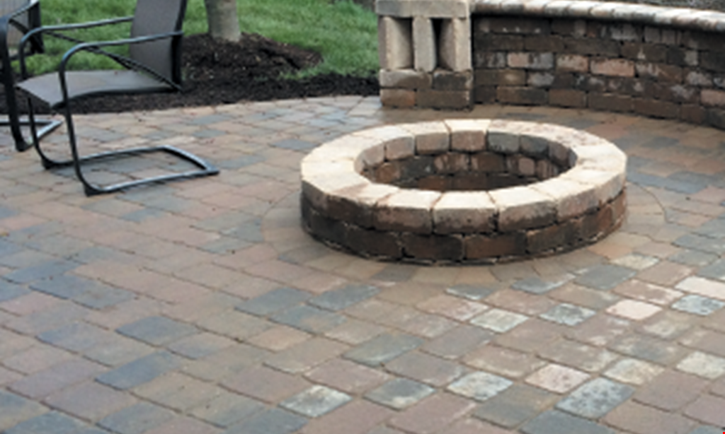 Product image for Tomasits Landscaping Inc. FREE fire pit with the purchase of any backyard patio package over 250 sq. ft. (Roman stack 3 rows used).
