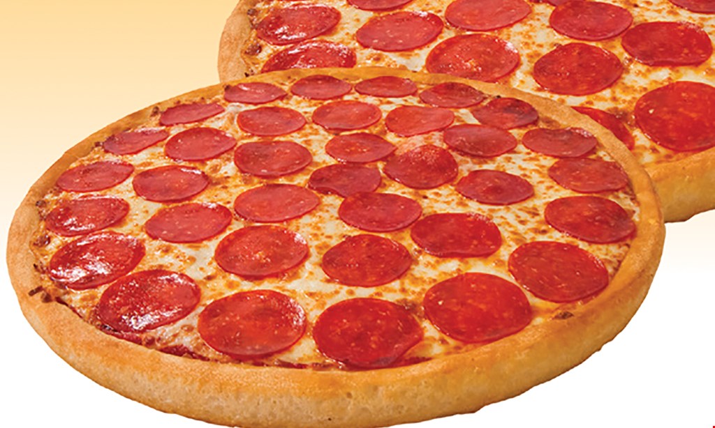 Product image for East Of Chicago Pizza 2-topping pizza. Pan, thin or crispy. Does not include specialty pizzas. Medium $10.99. Large $13.99. 