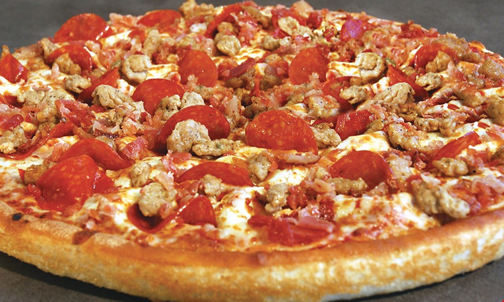 Product image for East Of Chicago Pizza Loaded crust 3-topping pizza. Medium $13.99. Large $16.99. Pepperoni and Cheese Baked Inside The Crust! • Does not include Specialty Pizzas.