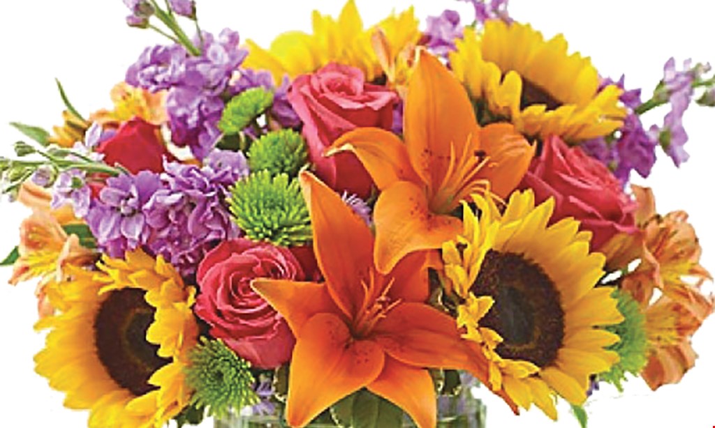 Product image for Flowers By Pat $5 OFF designer’s choice arrangement of $60 or more. 