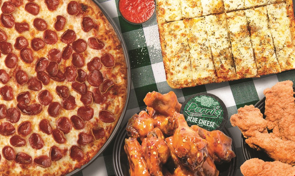Product image for Perri's Pizzeria Large Cheese Pizza 24 Wings - Boneless, Regular or WingDings $43