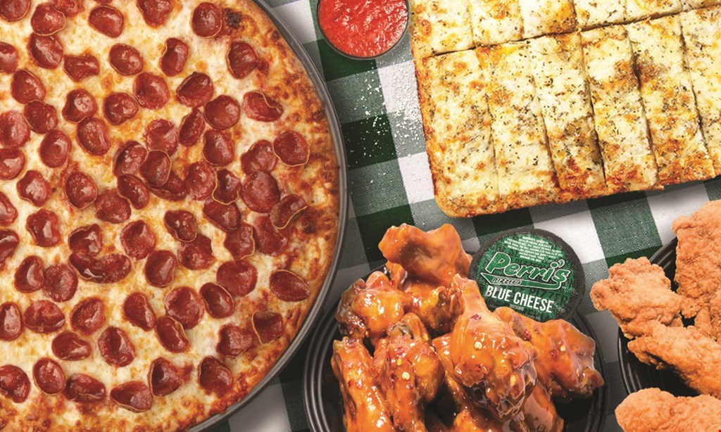 Product image for Perri's Pizzeria Sheet Cheese Pizza 40 Wings - Boneless, Regular or WingDings $64