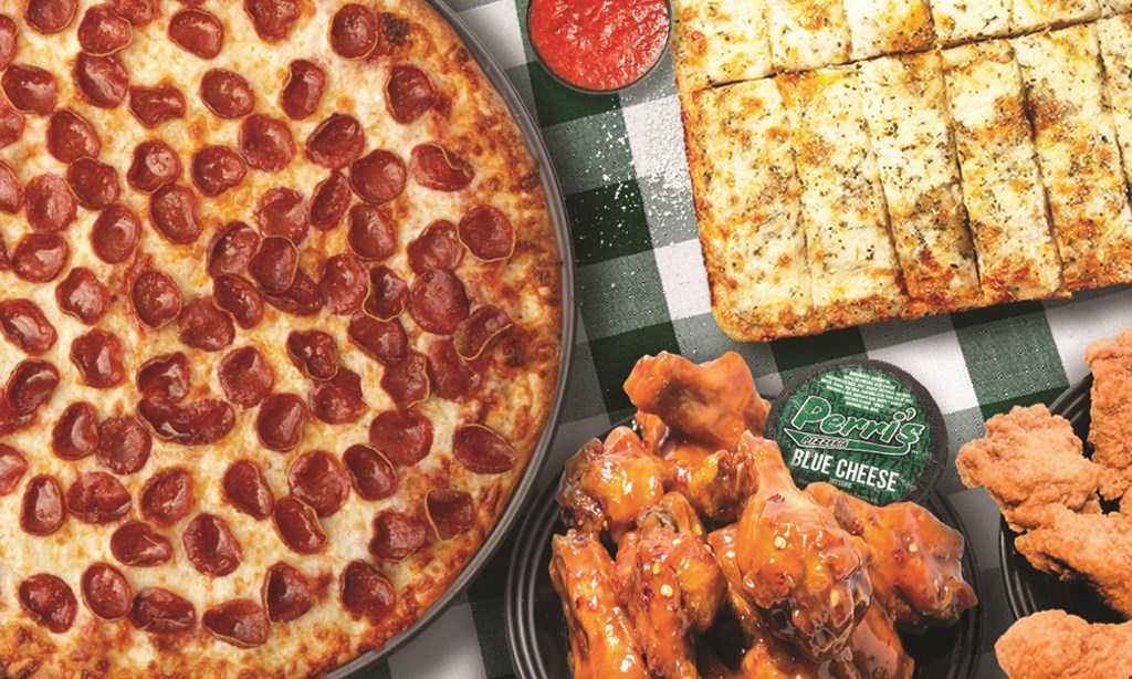 Product image for Perri's Pizzeria Family Combo - Large cheese pizza & 24 wings (boneless or regular) $40. 