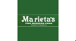 Product image for Marieta's Fine Mexican Food Buy 1 get 1 Free purchase one combination entree numbers 1-14 with two drinks and get a second of equal or lesser value free.