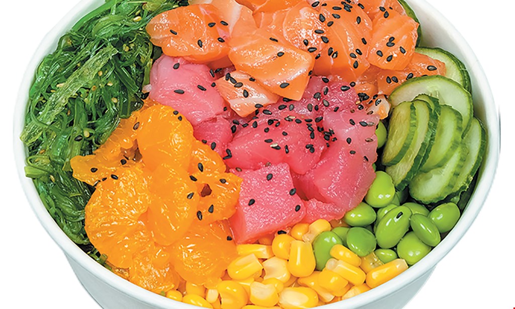 Product image for Pokebay SEAFOOD RICE BOWL FREE EXTRA TOPPINGS with purchase of any Poke Bowl, Avocado, Mango & Kimchi.