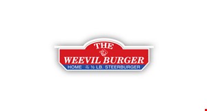 Product image for Weevil Burger FREE entrée Buy an entrée of your choice & get the second entrée of equal or lesser value free with purchase of 2 drinks. 