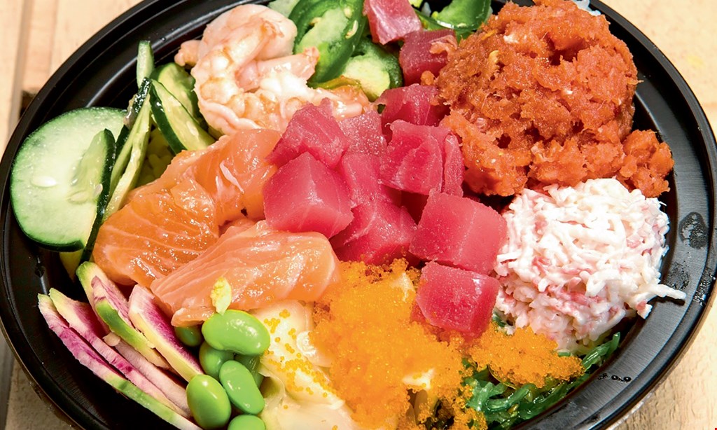 Product image for Poke Delight 50% OFF Any Bowl. Buy 1 bowl, get 1 bowl of equal or lesser value 50% off. 