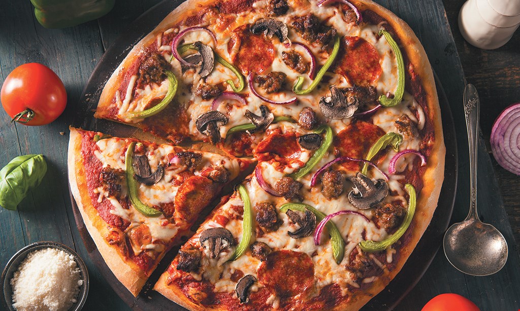 Product image for Rapid Fired Pizza - Jeffersonville FREE PIZZA. Purchase one 9" or 11" pizza and 2 medium-sized drinks and receive a single-topping 9" or 11" pizza of equal or lesser value for free. 