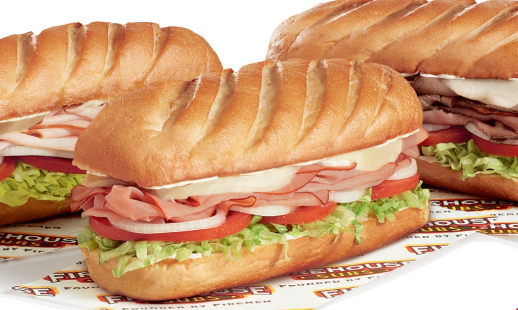 Product image for Firehouse Subs $3 OFF sub, chips and a 22 oz drink. 