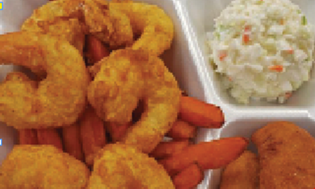 Product image for Carolina Fish Fry $7.99 1 pc Alaskan fish, shrimp, fries, slaw,hush puppies & drink. 