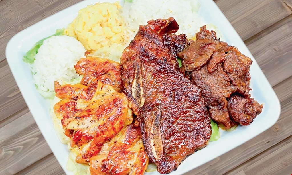 Product image for Big Island BBQ & Tea FREE Hawaiian BBQ chicken plate or chicken katsu with any purchase of $30 or more. 