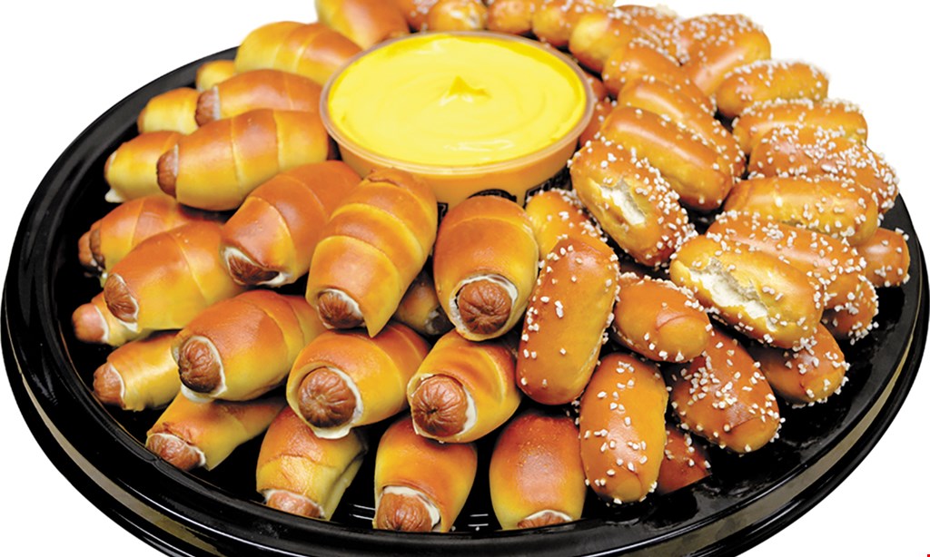 Product image for Philly Pretzel Factory WINTER SPECIAL $8 OFF any mini dogs & rivets party tray. 