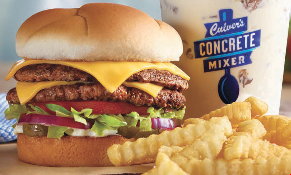 Product image for Culver's Of Apex BOGO Buy one Double Deluxe Butterburger, get one Double Deluxe Butterburger of equal or lesser value FREE.