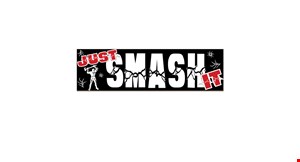 Product image for Just Smash It Rage Rooms buy 1, get 1 1/2 Off for axe throwing Coupon code: AXEBOGO. 