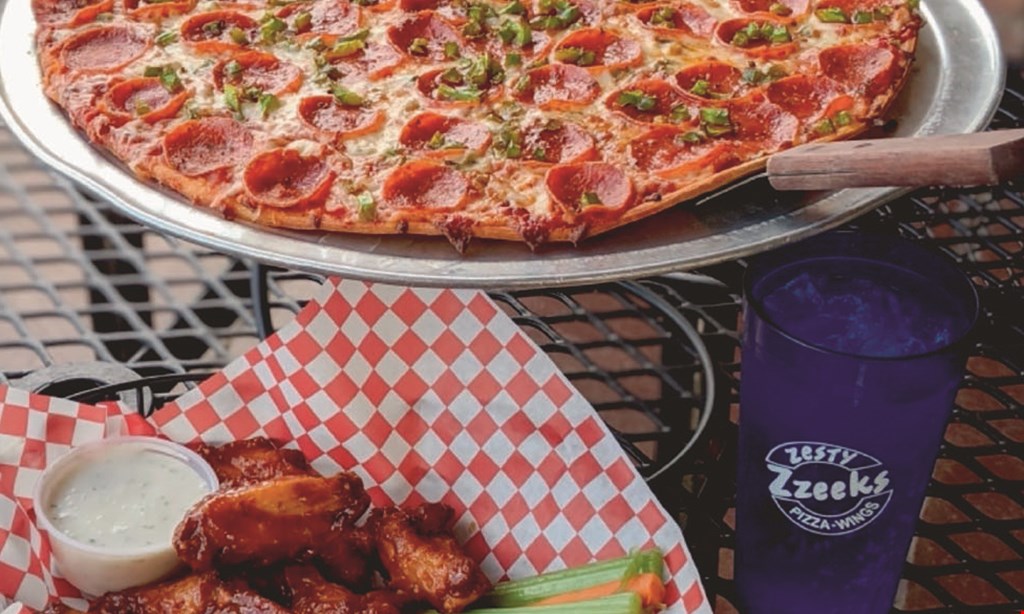 Product image for Zesty Zzeek's Pizza And Wings Chandler $13.99Any Flatbread Pizza & A Premium Salad 