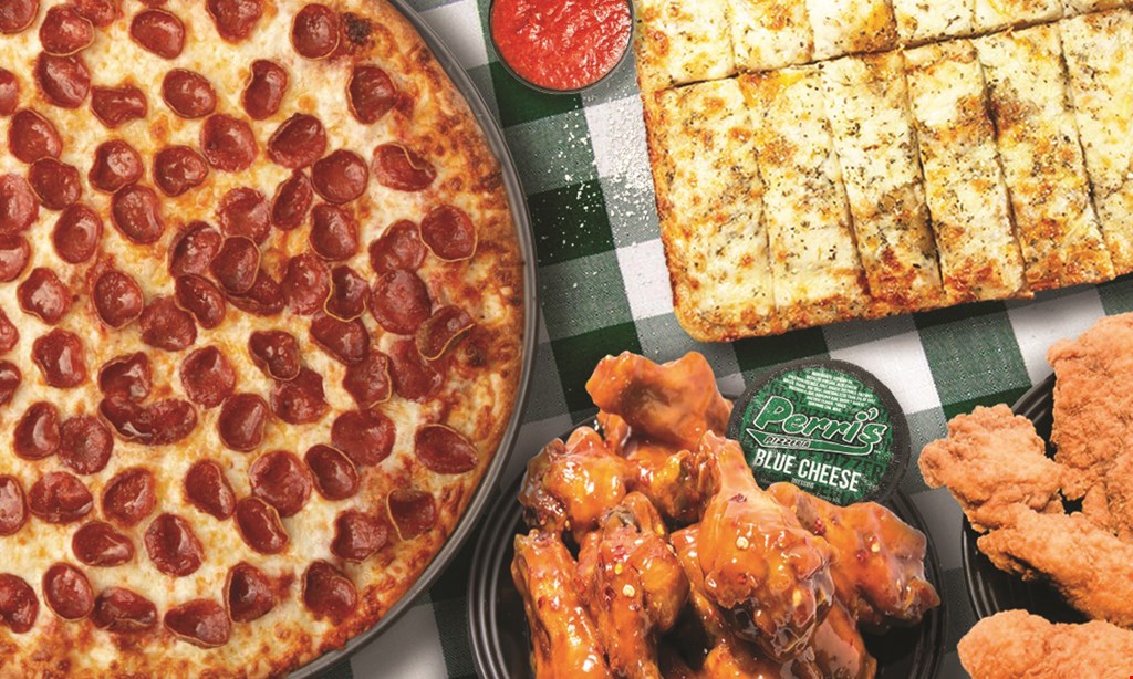 Product image for Perri's Pizzeria Family Combo - Large cheese pizza & 24 wings (boneless or regular) $40. 