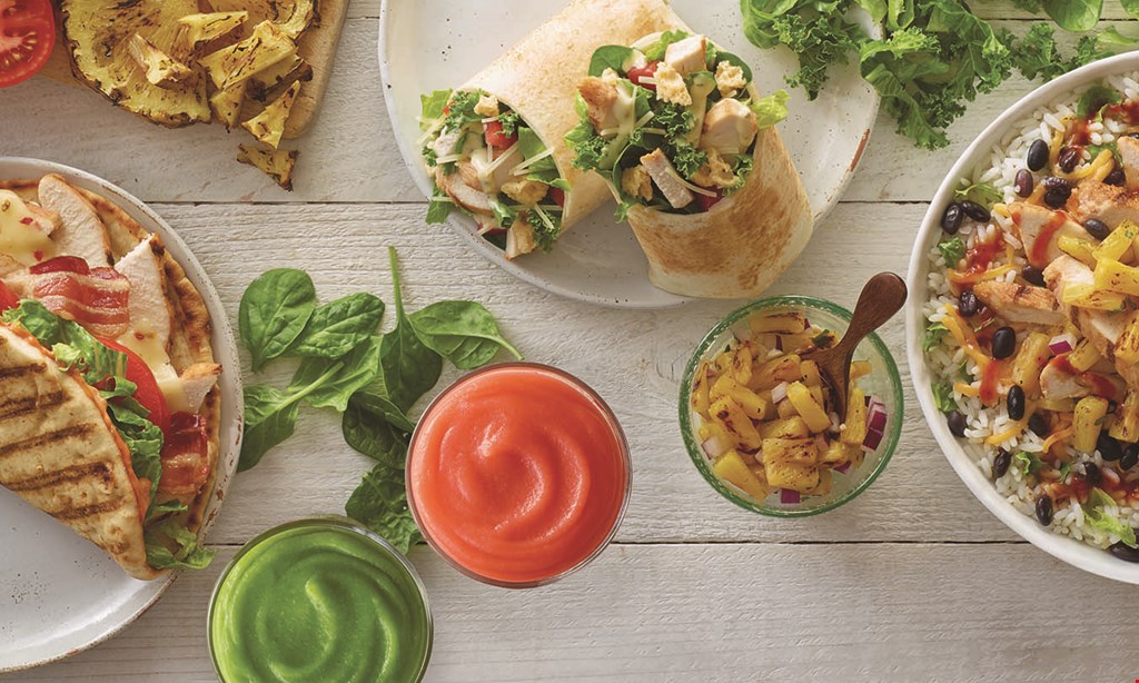 Product image for Tropical Smoothie $8 Flatbread Combo. Any flatbread, 24 oz. smoothie and a side. Excludes breakfast.